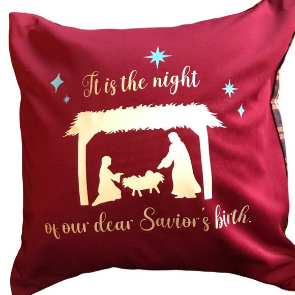 Christmas Nativity Pillow Cover: Handmade Holiday Décor, It is the Night, 18x18 - Picture 6 of 10